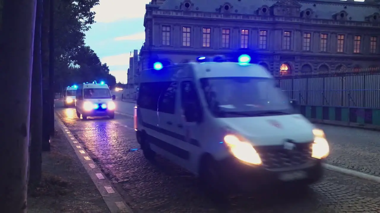 A convoy of ambulance rushing into an emergency case in Paris streets