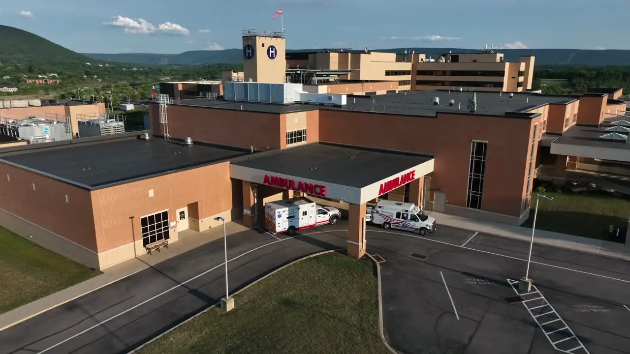 Ambulance entrance at hospital with emergency responders