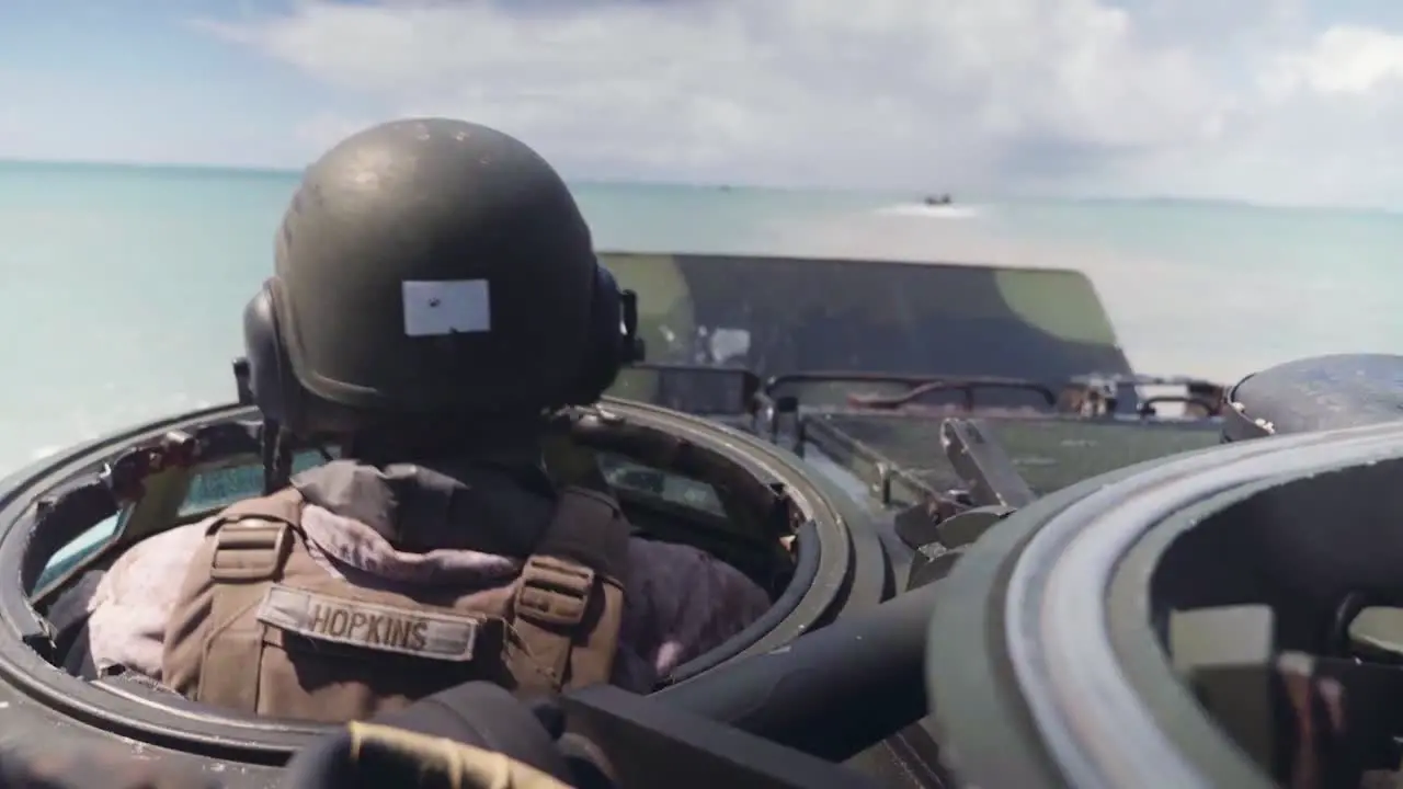 Marines With Bravo Company 3Rd Assault Amphibian Battalion Conduct Water Operations In Their Assault Amphibious Vehicle (Aav) On Camp Schwab Beach Okinawa Japan