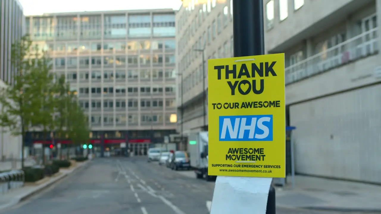 Thank You NHS key workers support sign poster during Covid pandemic lockdown England