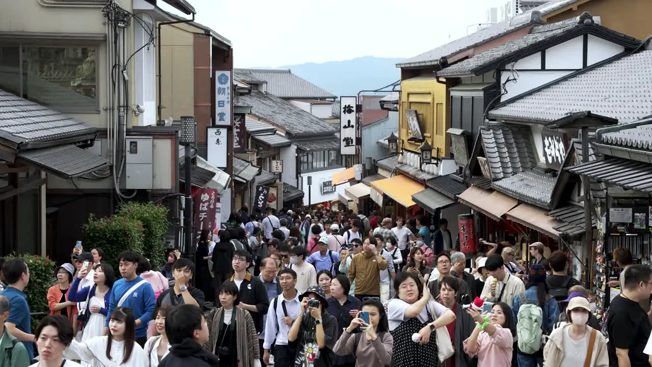 Overtourism At Kiyomizu-dera In Kyoto Slow Motion Shot