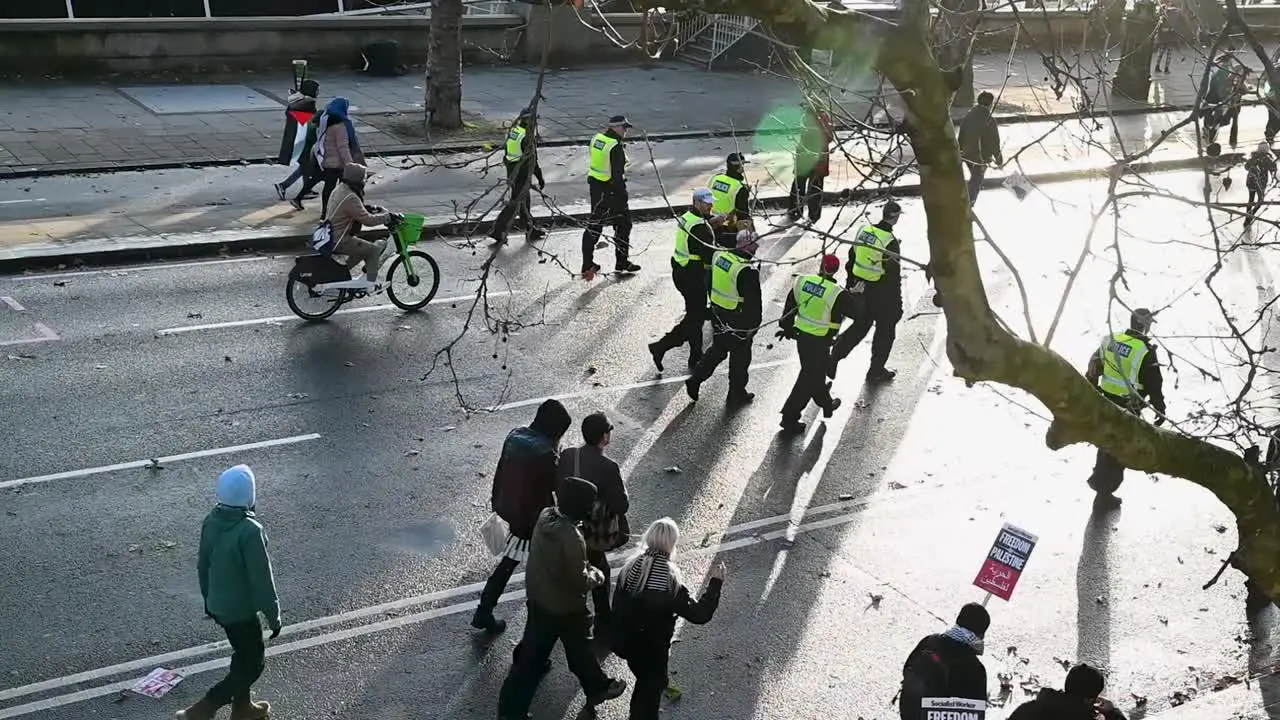 Police there for the Palestine campaign on the Victoria Embankment London United Kingdom