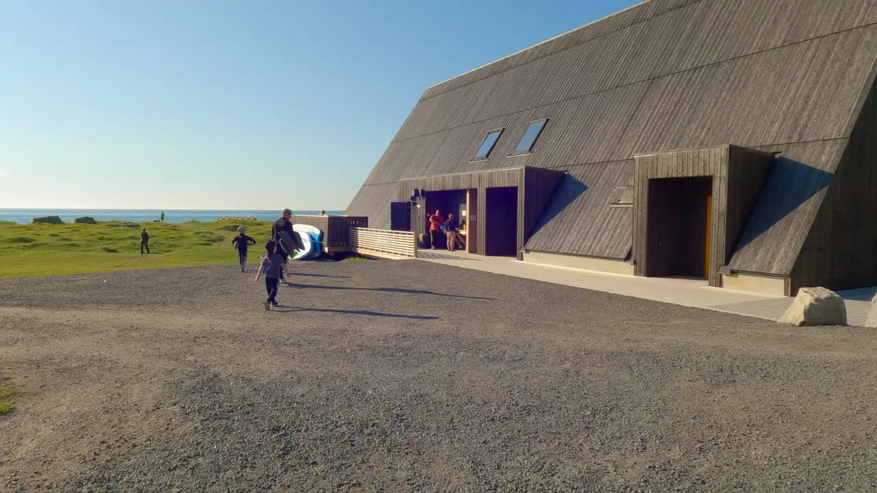 Flakstad Beach Camp during summer season on a nice sunny summer day Lofoten Island