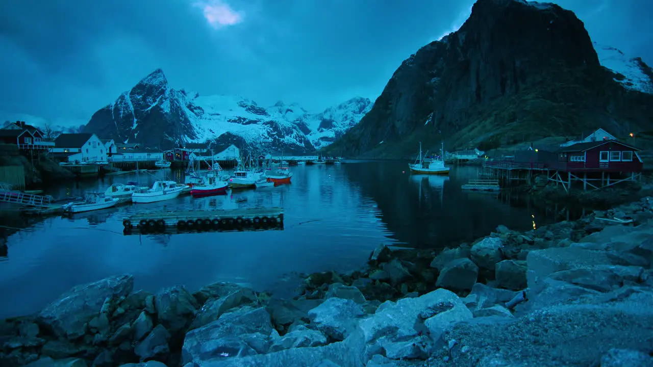 Cinematic shot of Hamnoy Lofoten at dusk