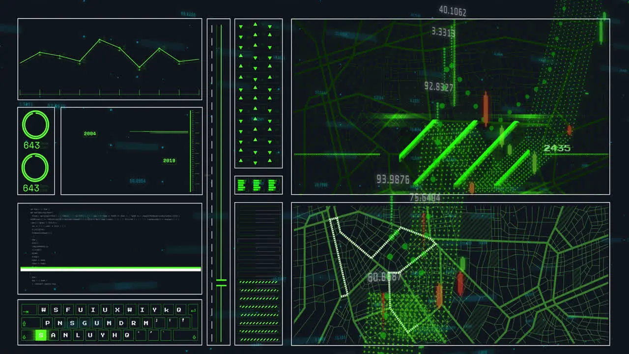 Animation of financial data processing on digital screens