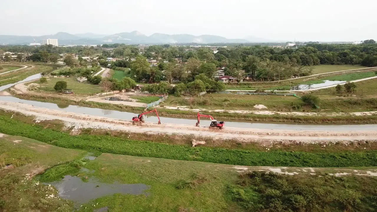 Aerial two excavator park