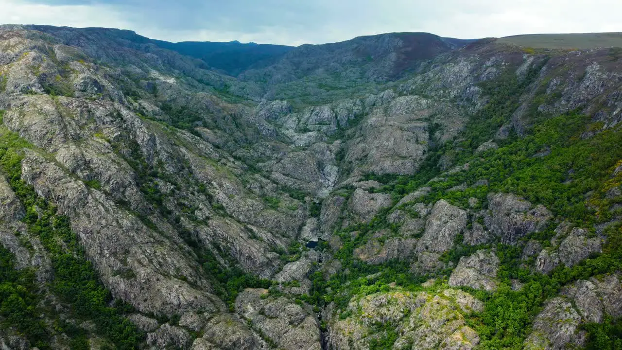 Steep canyon textures with green bands crossing over rio tera canyon zamora spain