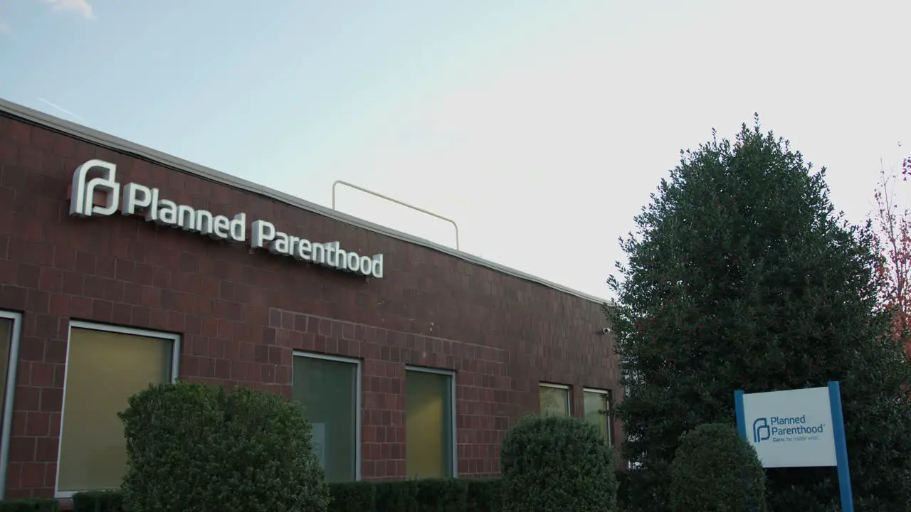 Wide Tilt Down of a Planned Parenthood Clinic in Stamford Connecticut