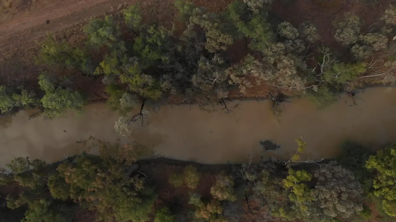 Small river in the outback shoot wit a drone top down view