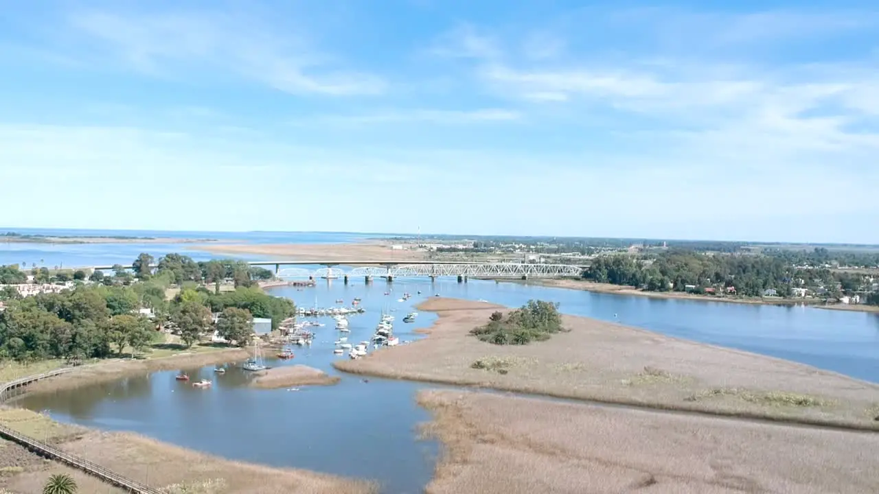 city scape- drone view march 2021-Drone ascending over the bridge connecting small town in santa Lucia