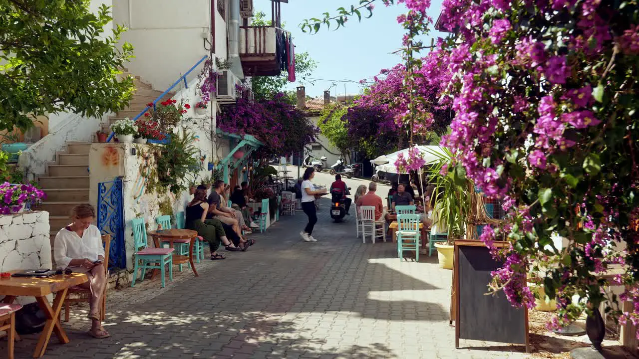 Exploring the colourful paved streets of beautiful Turkish sea resort Kas