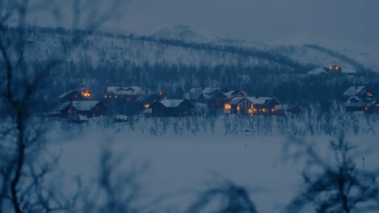 Stunning cinematic dusk shot of cosy houses