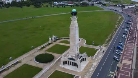 Drone Shot Orbiting Past Portsmouth Coastal War Memorial 