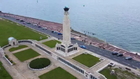 Drone Shot Orbiting Portsmouth Coastal War Memorial 