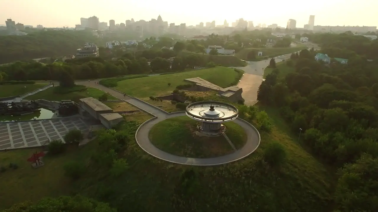 Eternal flame and Mother Motherland in Kyiv city Drone view Kiev Pechersk lavra