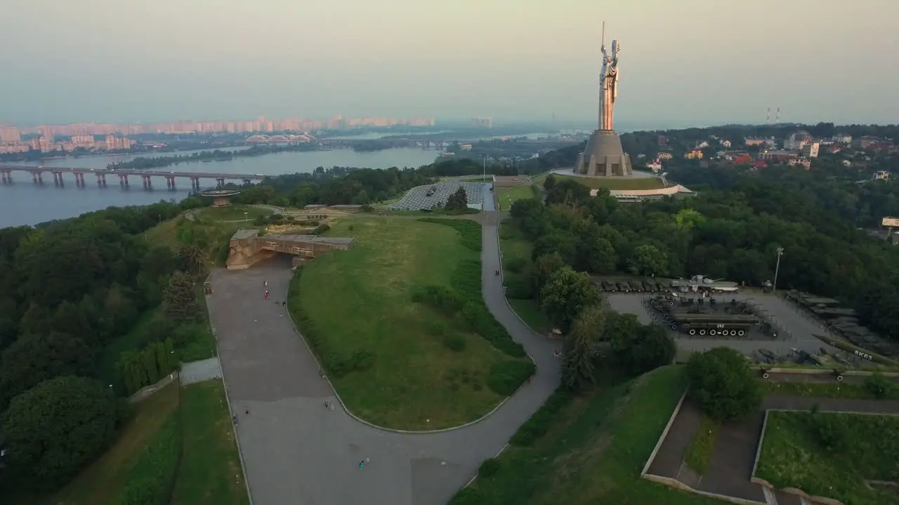 Statue Mother Motherland Kiev city Eternal flame in park Second World War