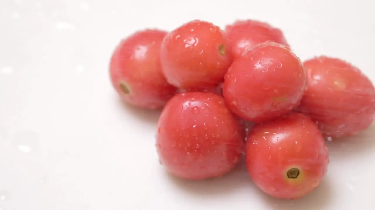 Water particles on small amount of cherry tomatoes