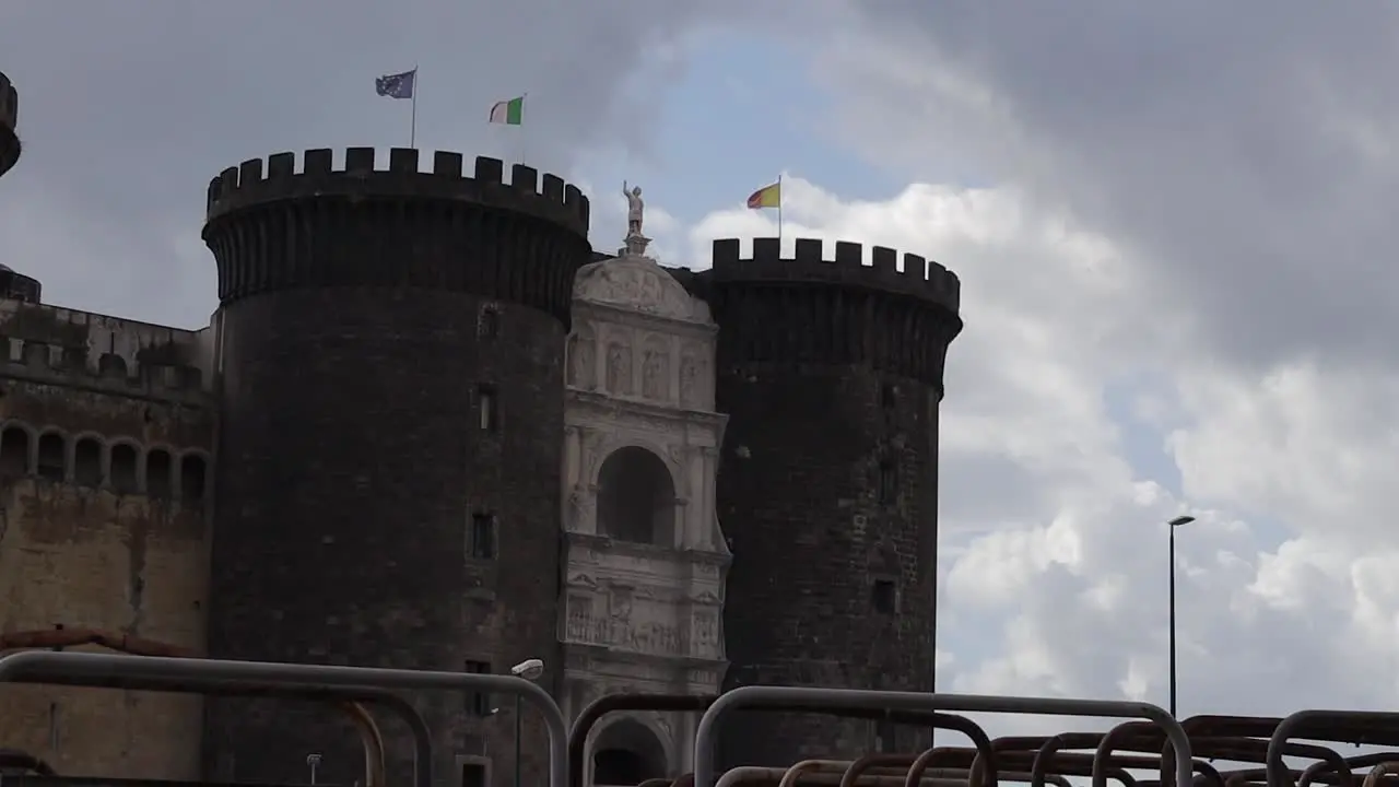 Medieval fortress turreted entrance to Castel Nuovo Naples Italy