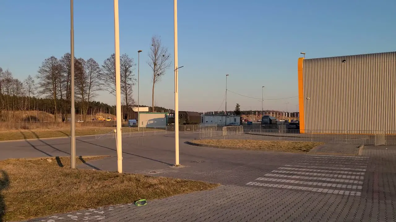 Polish military truck passing through a gate