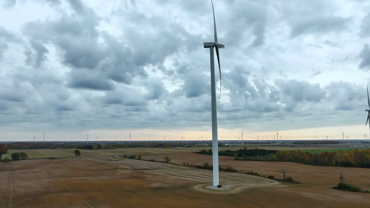 Autumn storms brewing strong winds in a Turbine Field