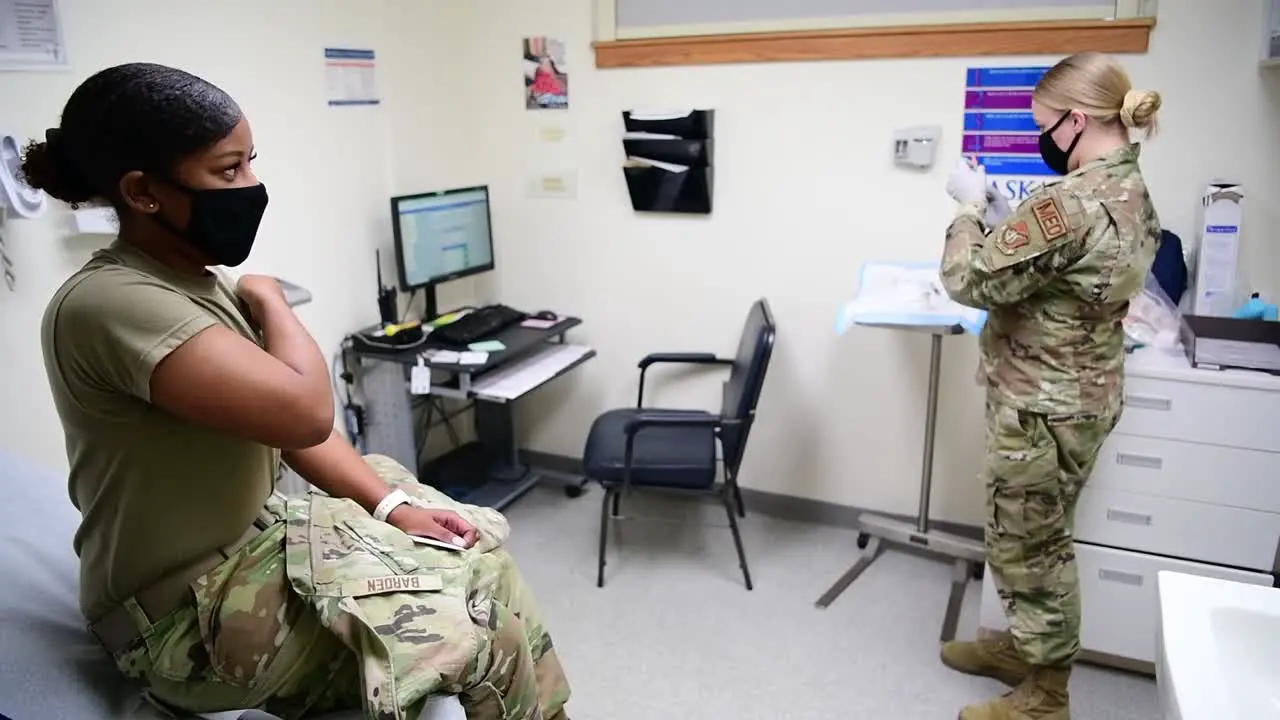 Airmen Wearing Face Masks Receive The Covid-19 Coronavirus Vaccine During The Global Pandemic Gunsan Rok