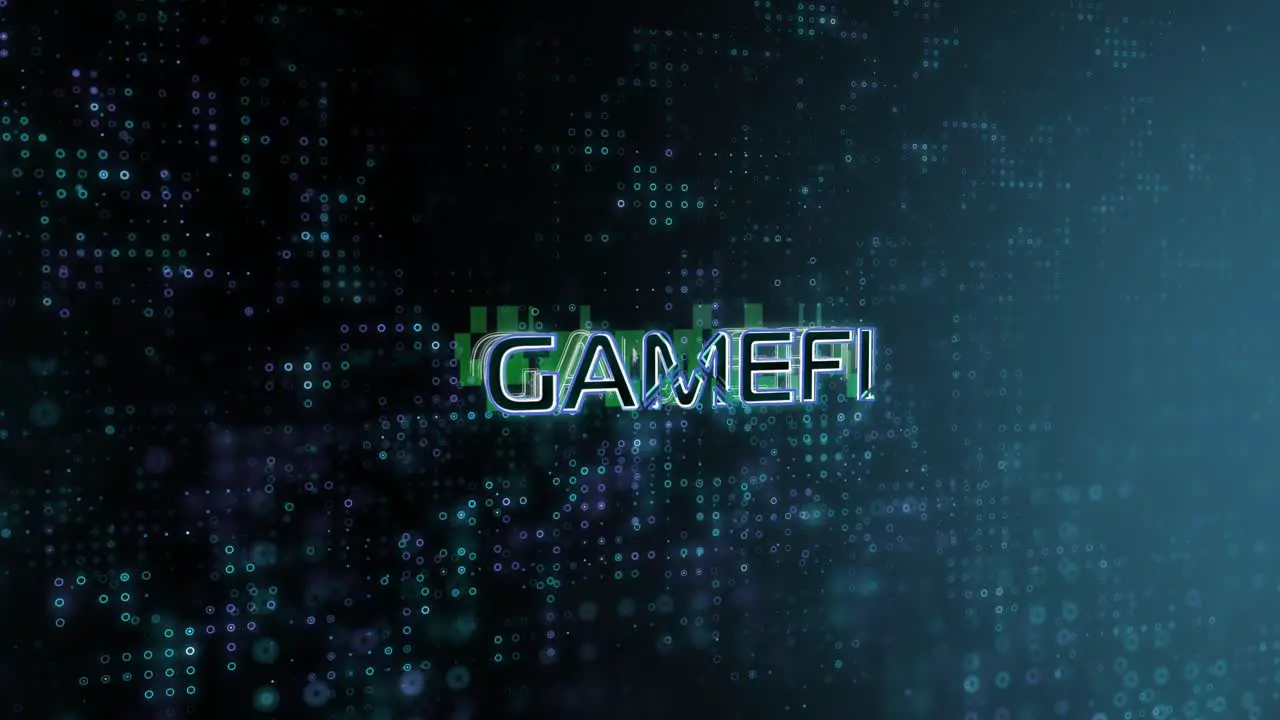 GameFi Concept Text Reveal Animation with Digital Abstract Technology Background 3D Rendering for Blockchain Metaverse Cryptocurrency