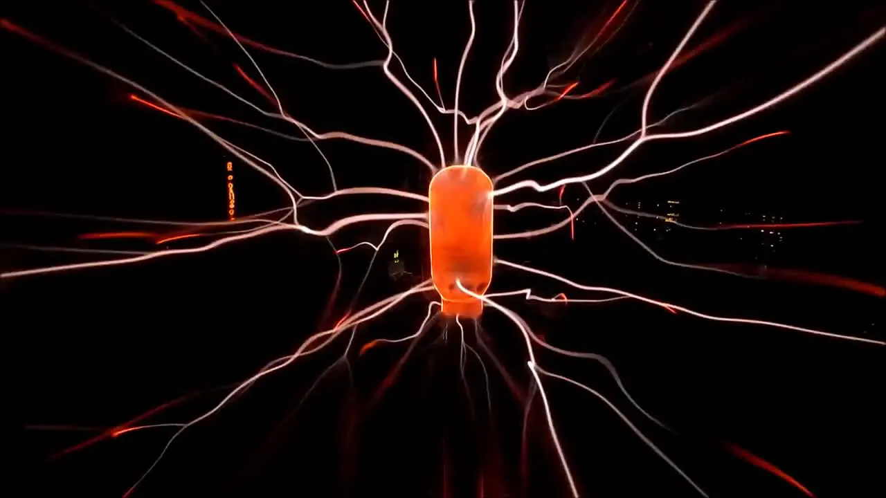 The graceful electric arcs of plasma dancing in a plasma ball lamp created by a large alternating voltage at its center Tesla coil experiment with electricity