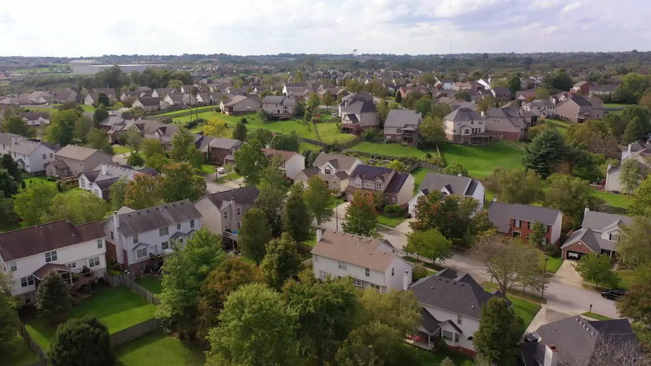 Aerial Over American Suburban Middle Class Neighborhood Near Lexington Kentucky