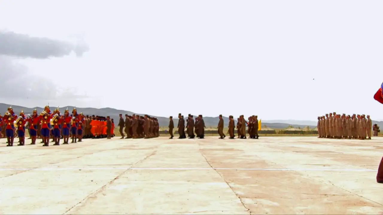 Mongolian Army Troops March In Formation During An Official Ceremony