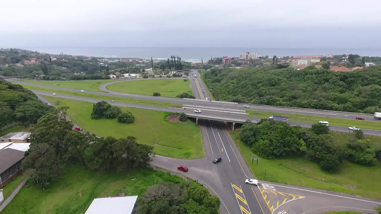 Drone shot a interchange on a national road in South Africa with traffic