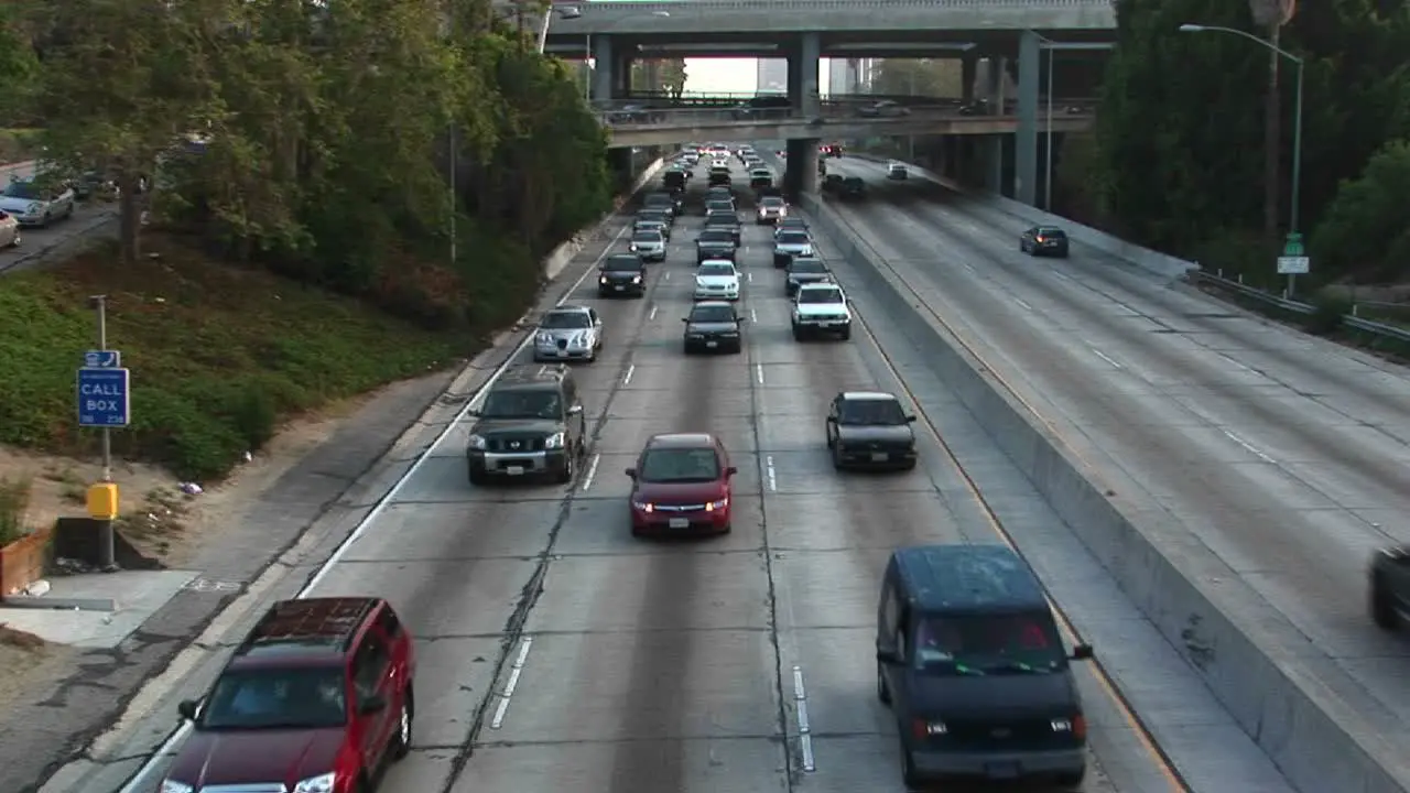 Traffic travels along a freeway