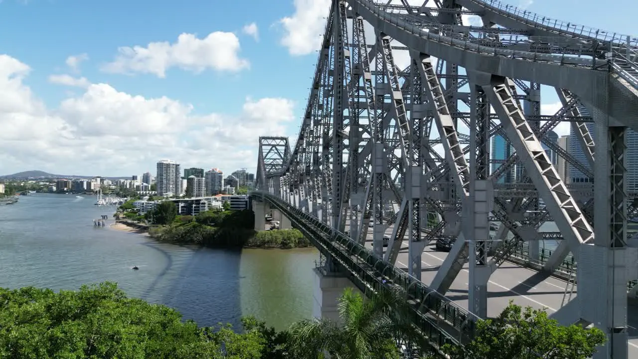 Brisbane's Story Bridge from Fortitude Valley as cars go past