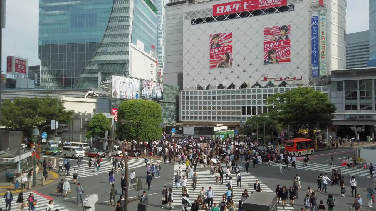 4K UHD timelapse of Tokyo Shibuya crossing crowded people and car traffic transport across intersection