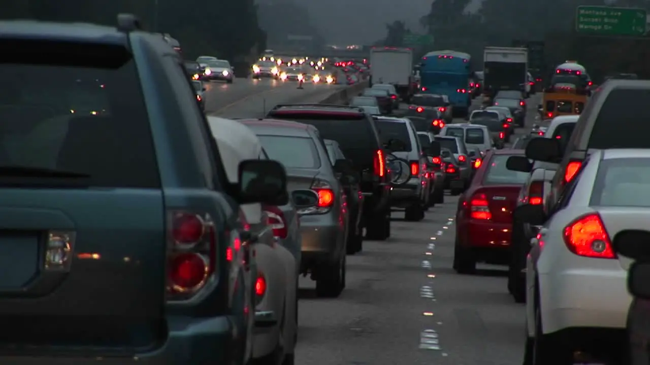 Heavy traffic drives down a freeway