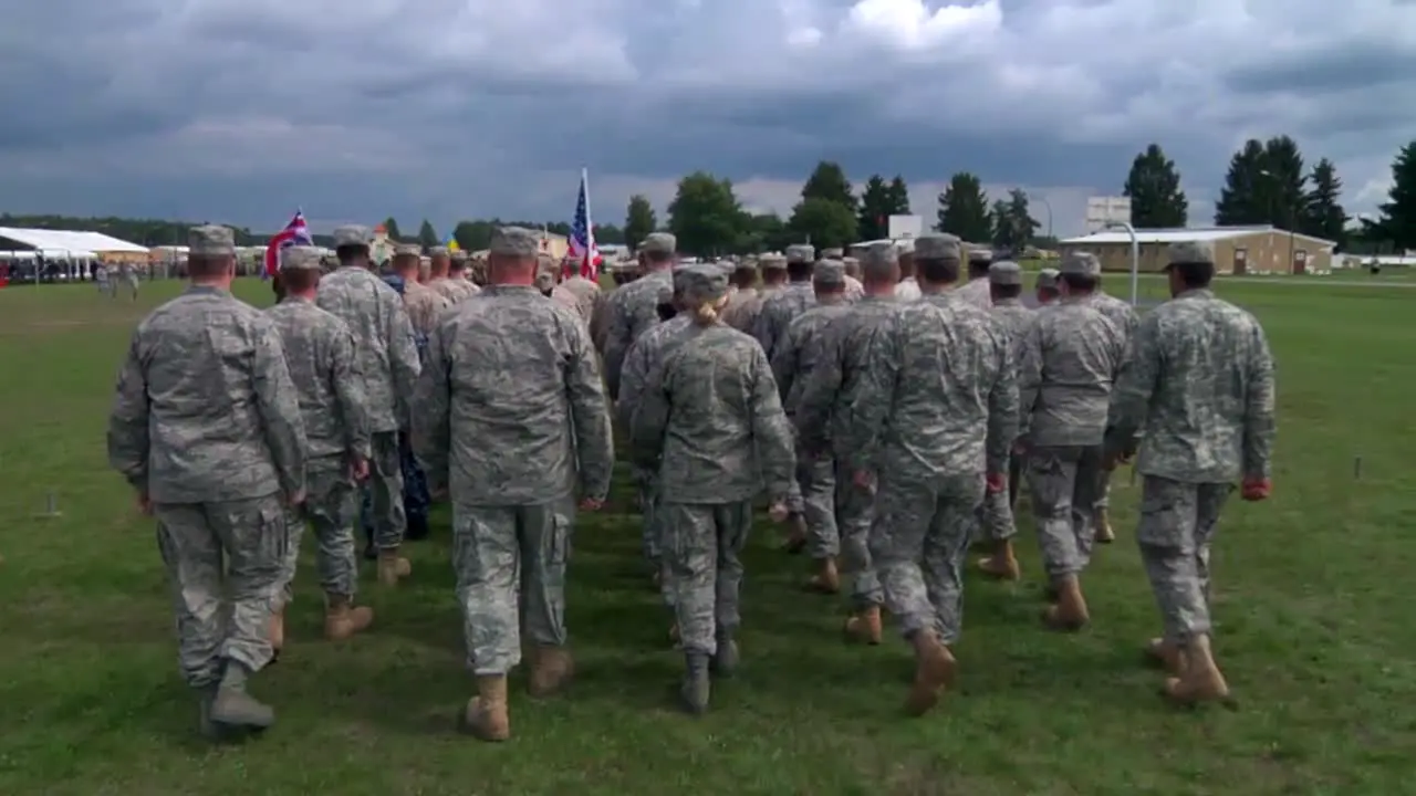 American Troops March On A Field In Germany