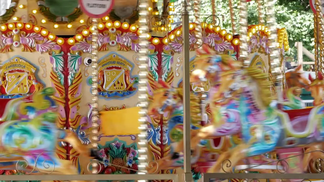 Close-up of carousel amusement ride in street fair