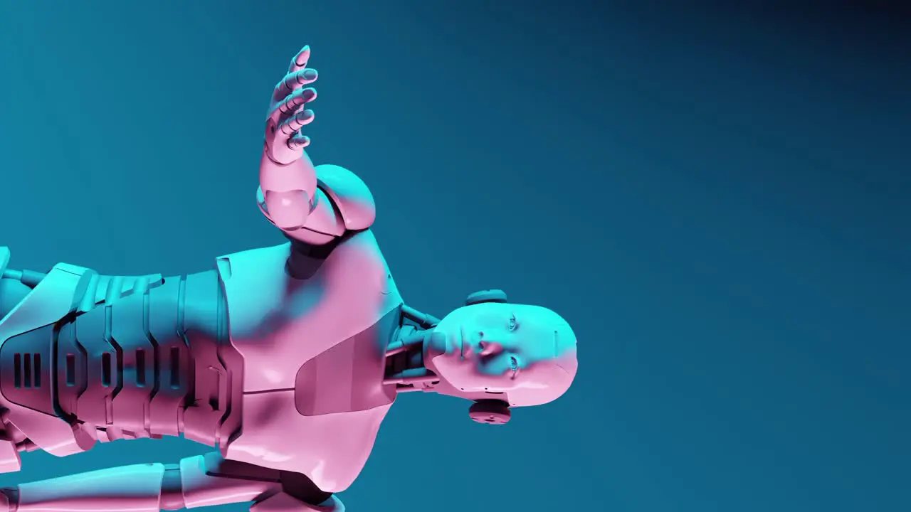 vertical of Thinking AI hominoid robot moving arm and hands using artificial intelligence 3d rendering animation futuristic humanoid