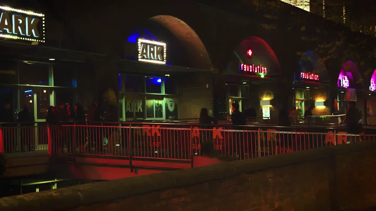 Manchester UK 4 May 2017 Defocused Shot Of Bars In Deansgate Area Of Manchester At Night