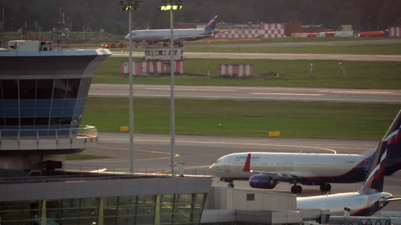 Terminal D and Aeroflot planes at Sheremetyevo Airport Moscow