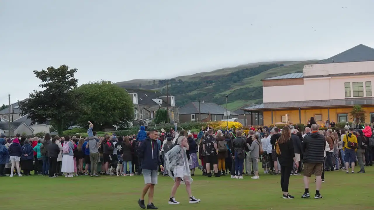 Crowds of people attending the Largs Viking Festival despite the rain