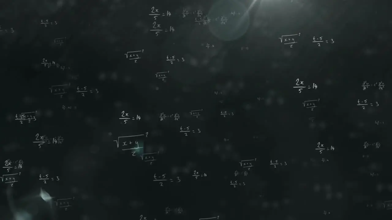 Animation of mathematical formulae and scientific data processing over black background