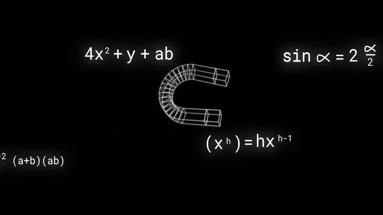 Animation of icons over mathematical equations on black background