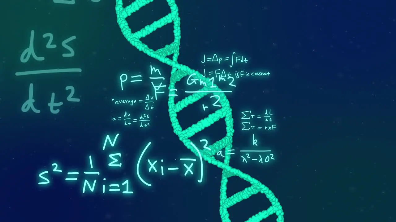 Animation of dna strand and scientific data processing over black background