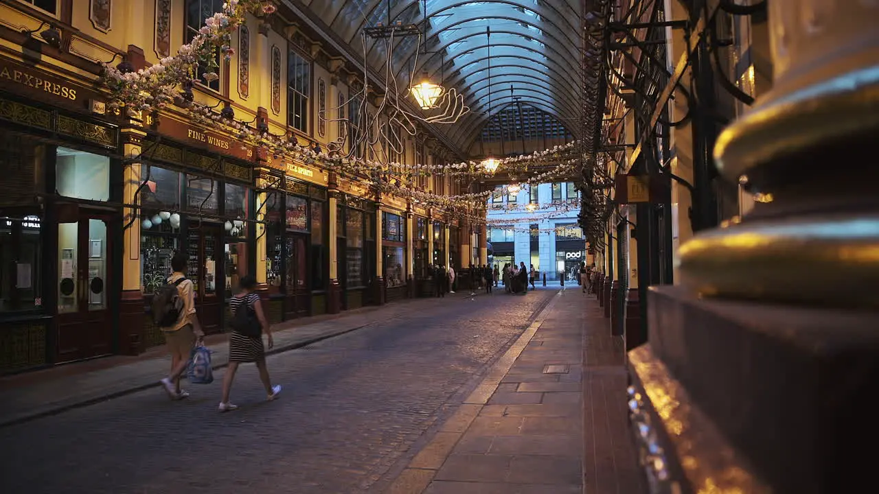 Leadenhall Market in the City of London with quiet and empty roads during Coronavirus lockdown during Covid-19 pandemic in London England