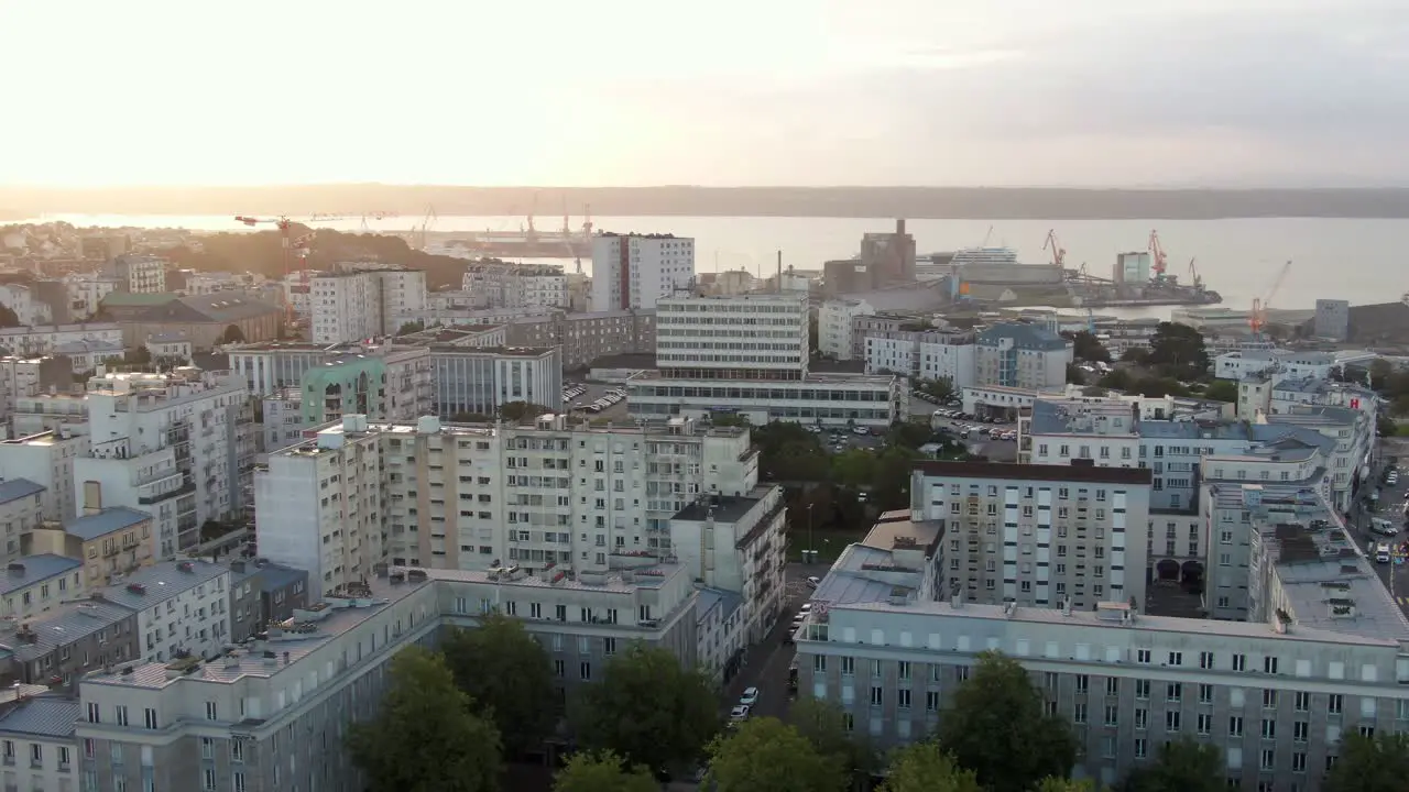 Stunning golden hour drone view of city Brest in France