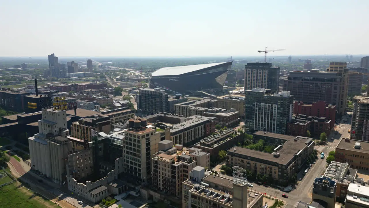 Aerial View of Downtown Minneapolis City Buildings and U