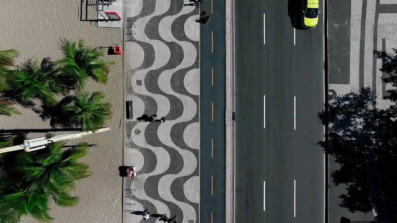 Top View Atlantic avenue and the famous Sidewalk patern at Copacabana Beach Rio De Janeiro Brazil