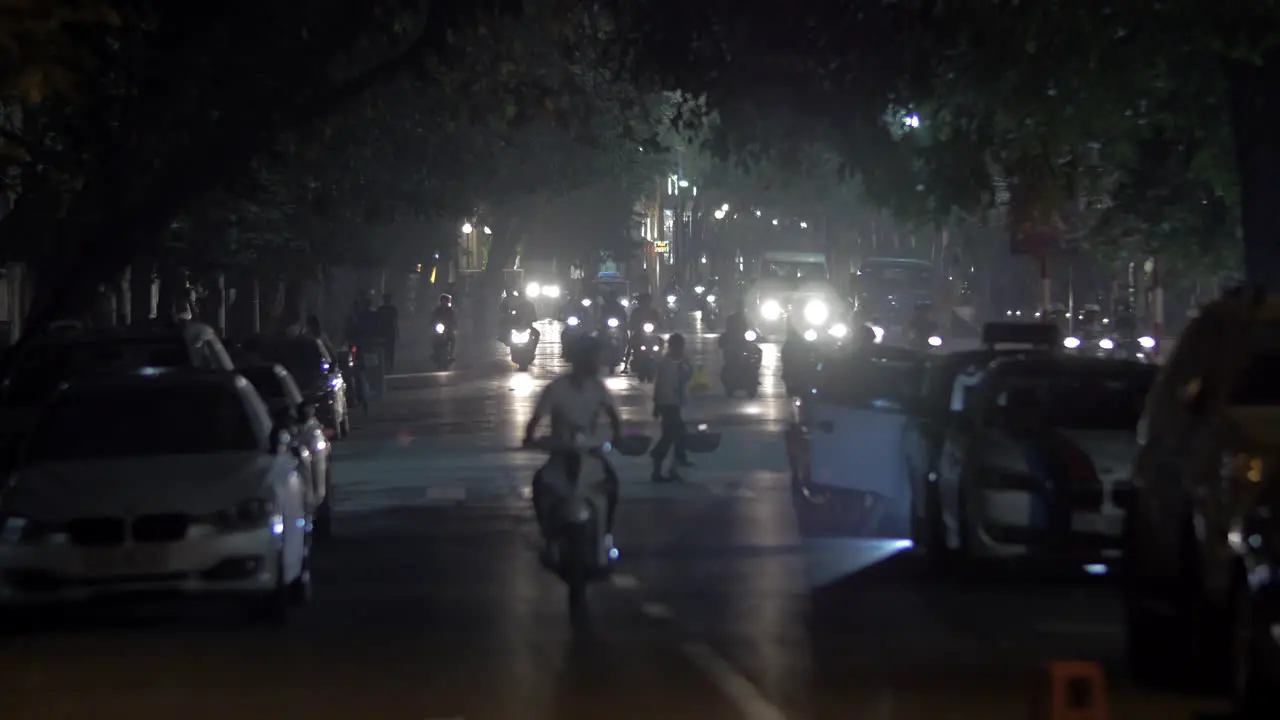 Night traffic on city motorway in Hanoi Vietnam