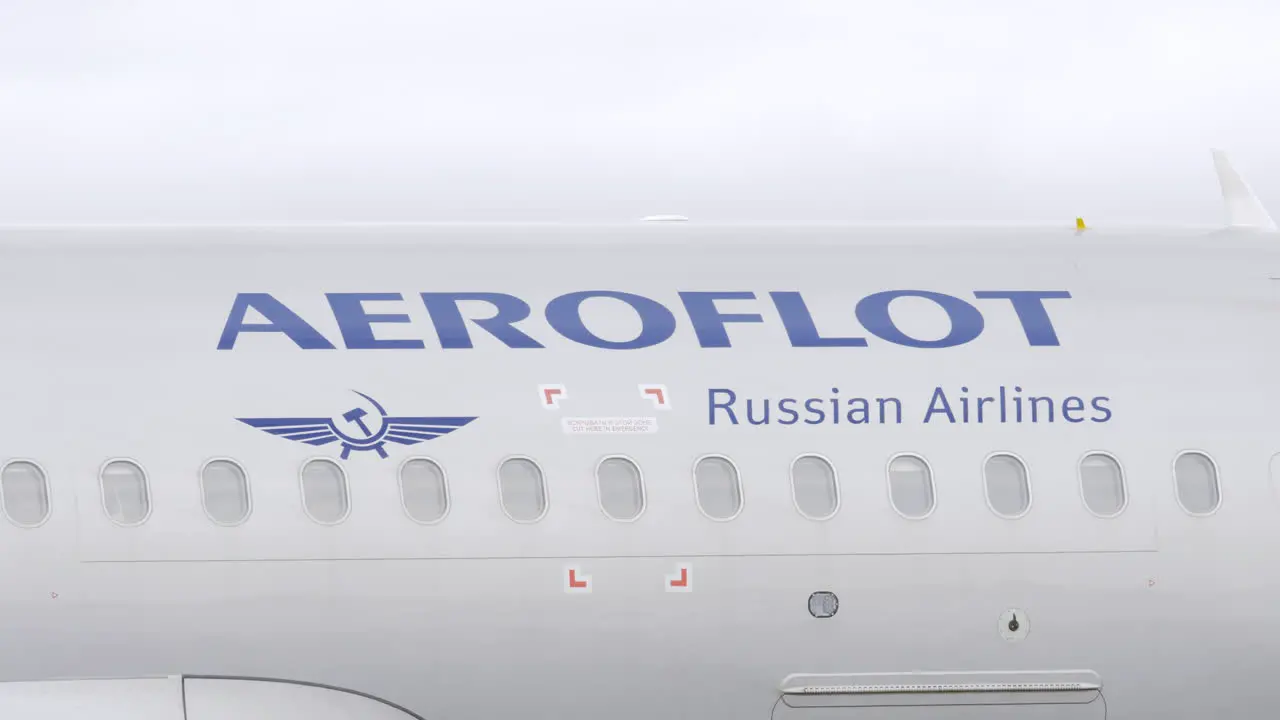 Aeroflot A320 airplane taxiing at the airport