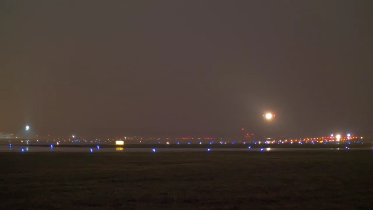 Airplane landing at night